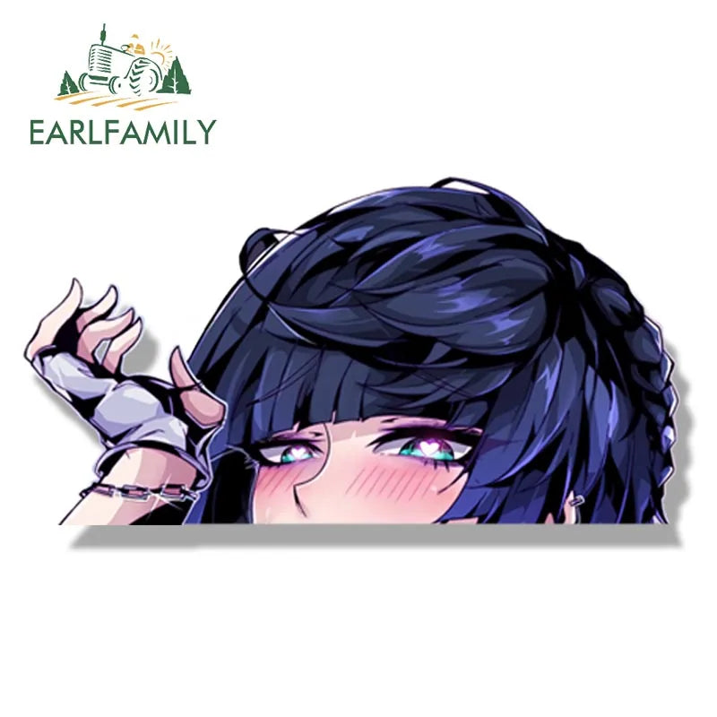 EARLFAMILY Ahegao Yelan Fanart Car Sticker Anime Genshin Impact Waifu Heart Eyes Decal JDM Cartoon Peeker Girl Graffiti Stickers