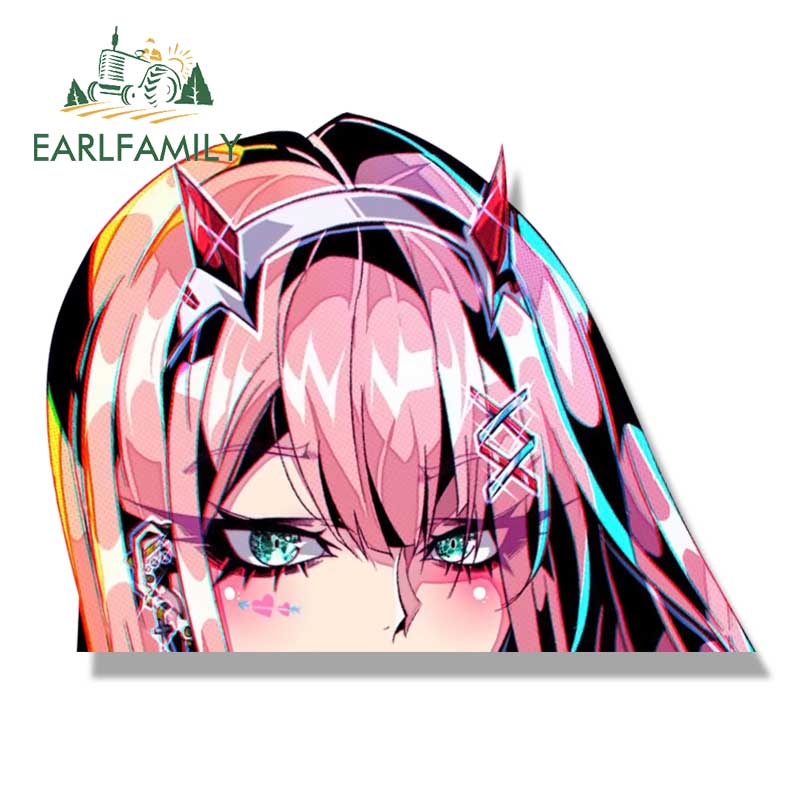 EARLFAMILY Punk Rock Zero Two Fanart Car Sticker Sketch Waifu Decal JDM Peek Girl Graffiti Sticker Car Accessories