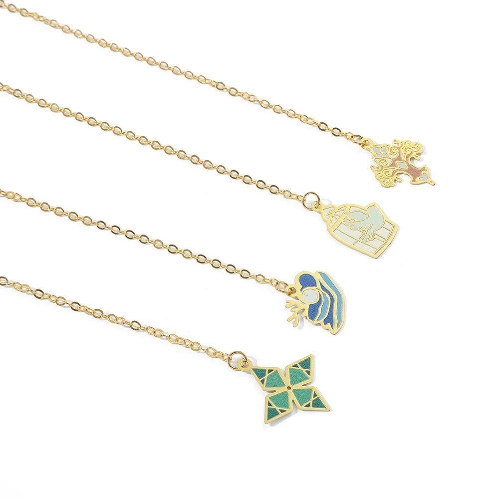 Genshin Impact Metal Bookmarks – Elegant Hollow-Out Chain Pendant, Collectible Souvenir Gift