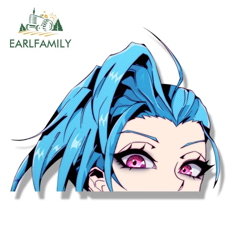 EARLFAMILY Streetwear Jinx Fanart Car Sticker Crazy Girl Slap Decal Sketch Waifu JDM Cartoon Peeker Graffiti Stickers Car Wrap