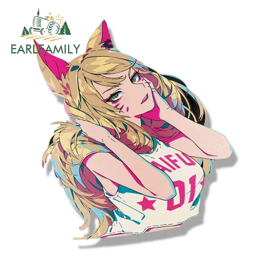 EARLFAMILY Streetwear Ahri Peek Fanart Car Sticker Cartoon Anime Sketch Waifu Decal JDM Gothic Peeker Girl Stickers Car Wrap