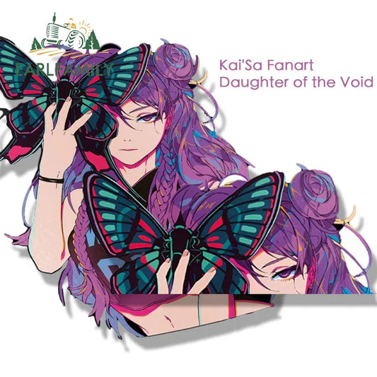 EARLFAMILY Streetwear Kai'Sa Fanart Car Sticker Daughter of the Void Sketch Waifu Decal JDM Gothic Peeker Girl Stickers Car Wrap