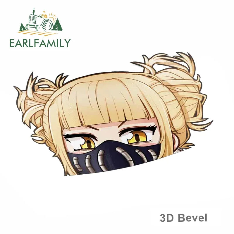 EARLFAMILY Cartoon Car Sticker for Himiko Toga Peeker Peek Anime Vinyl Stickers JDM Window Trunk Bumper Decal