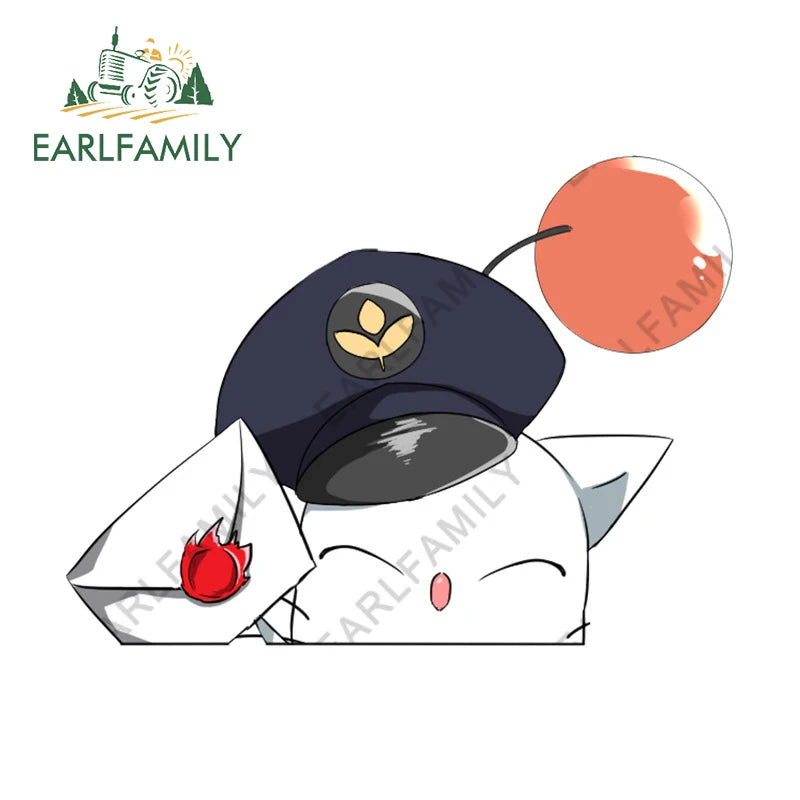 EARLFAMILY 13cm x 10cm Cartoon Moogle Peeker Car Sticker Mascot Chibi Big Head Decal Window Car Bumper Decoration