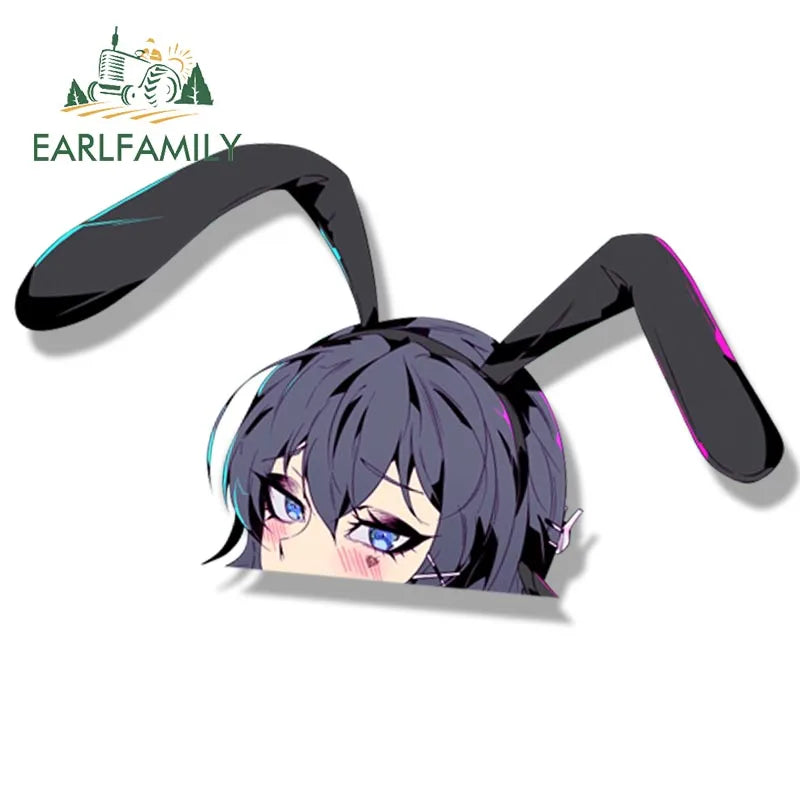 EARLFAMILY Bunny Girl Sakurajima Mai Fanart Car Sticker Janpan Anime Sketch Waifu Decals JDM Cartoon Peek Girl Stickers Car Wrap