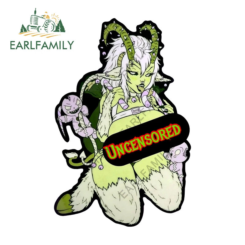 EARLFAMILY 13cm x 9cm Kinky Krampus Car Sticker Window Car Bumper Decal JDM Cartoon Devil Girl Car Styling NSFW Decoration