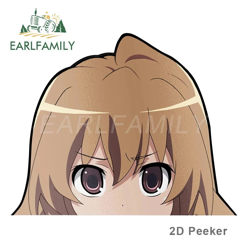 EARLFAMILY Car Sticker for Taiga Aisaka Peeker Big Head Anime Vinyl Rear Windshield Trunk Stickers Car Accessories
