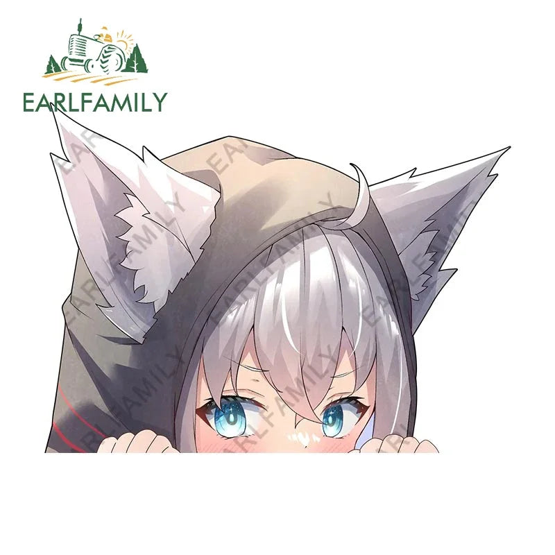 EARLFAMILY 13cm Anime Fubuki Peeker Sticker Big Head Vinyl Cartoon Car Sticker JDM Rear Windshield Trunk Peek Decals Graphics