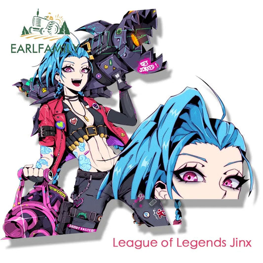 EARLFAMILY Streetwear Jinx Fanart Car Sticker Crazy Girl Slap Decal Sketch Waifu JDM Cartoon Peeker Graffiti Stickers Car Wrap