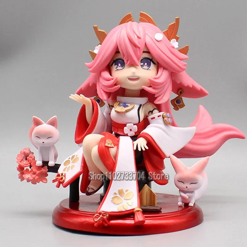 Cute Genshin Impact Figures Yoimiya Raiden Shogun Naganohara Yoimiya Yae Miko Action Figures Q Version Anime PVC Model Toys Gift