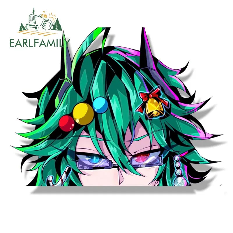 EARLFAMILY Streetwear Tattoos Aruna Car Sticker Anime Sketch Waifu Decal Window Decor JDM Cartoon Peeker Girl Fanart Stickers