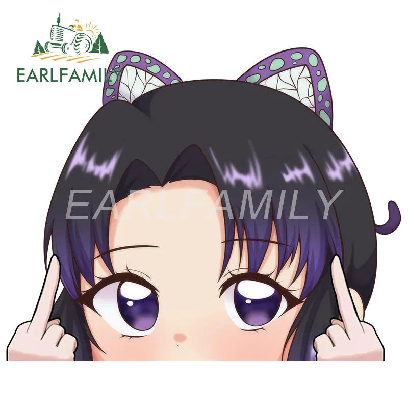 EARLFAMILY 13cm x 6cm Butterfly Dance Peeker Kochou Shinobu Car Sticker JDM Car Door Windows Decal Cartoon Car Accessories