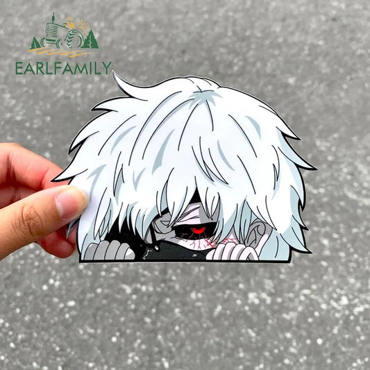 EARLFAMILY 13cm x 9cm Cartoon Kaneki Ken Peeker Car Sticker Chibi Big Head Decal JDM Window Car Bumper Decoration