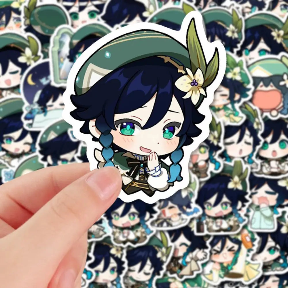 58pcs Genshin Impact Venti q-version Stickers Mobile phone shell notebook diy decoration Children Toys Anime merchandise gifts