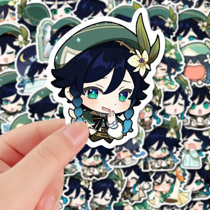 58pcs Genshin Impact Venti q-version Stickers Mobile phone shell notebook diy decoration Children Toys Anime merchandise gifts