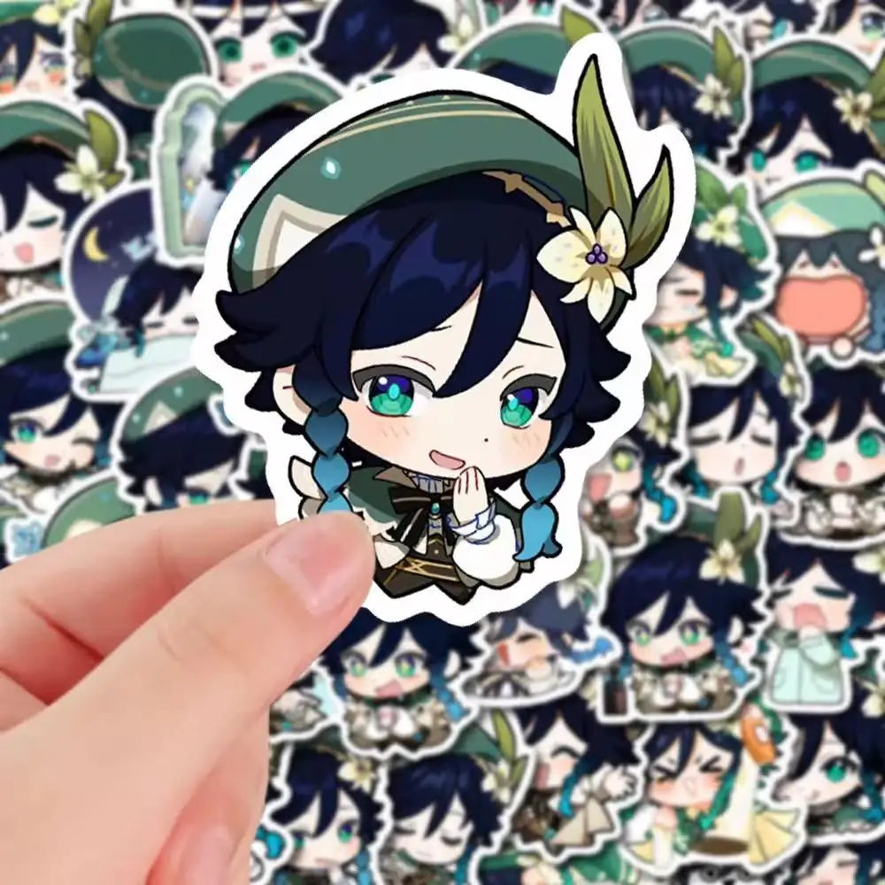 58pcs Genshin Impact Venti q-version Stickers Mobile phone shell notebook diy decoration Children Toys Anime merchandise gifts