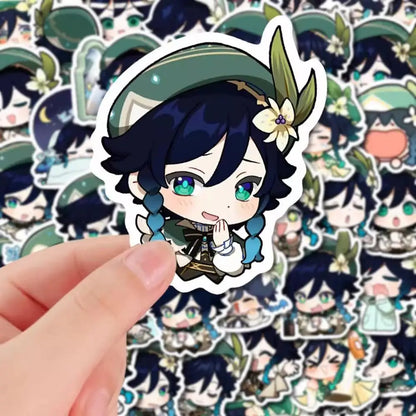 58pcs Genshin Impact Venti q-version Stickers Mobile phone shell notebook diy decoration Children Toys Anime merchandise gifts
