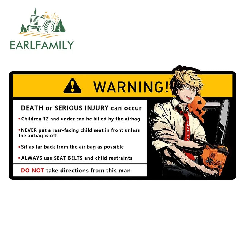 EARLFAMILY Makima Power Car Sticker Warning Decal Cartoon Denji Anime Pochita Vinyl JDM Window Trunk Bumper Sticker