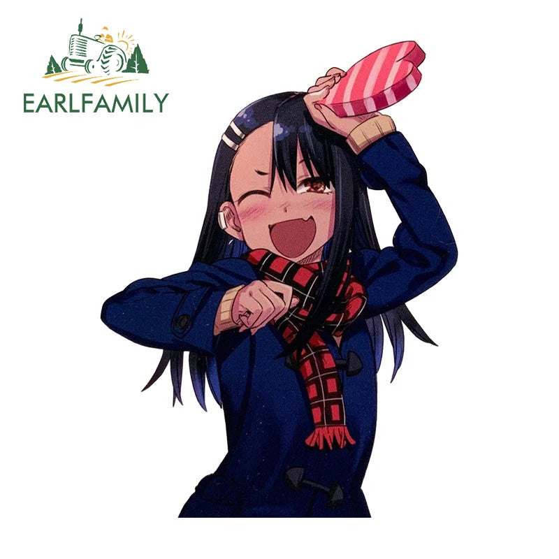 EARLFAMILY Nagatoro Hayase Cosplay Car Sticker Miss Nagatoro Sexy Uniform Decal Rear Windshield Trunk Motorcycle Helmet Stickers