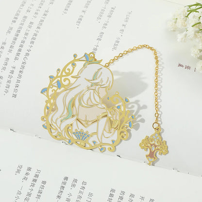 Genshin Impact Metal Bookmarks – Elegant Hollow-Out Chain Pendant, Collectible Souvenir Gift