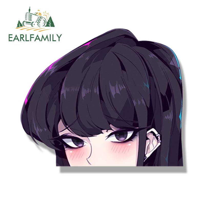 EARLFAMILY Gothic Komi-san Fanart Car Sticker Anime Sketch Waifu Decal JDM Cartoon Graffiti Peek Stickers Car Accessories