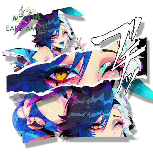 EARLFAMILY Rivals Bunny Lunasnow Fanart Car Sticker Cartoon Sketch Waifu Decal JDM Funny Peek Girl Graffiti Slap Stickers