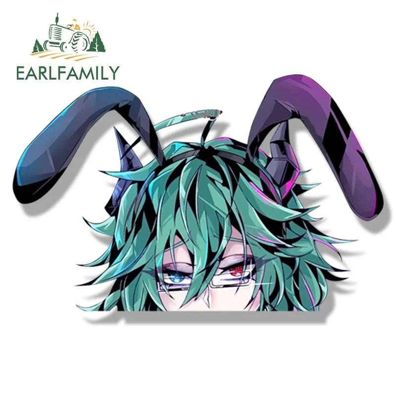 EARLFAMILY Streetwear Tattoos Aruna Car Sticker Anime Sketch Waifu Decal Window Decor JDM Cartoon Peeker Girl Fanart Stickers
