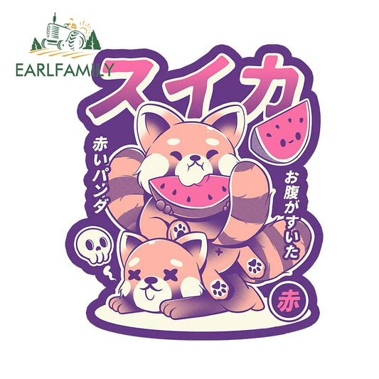 EARLFAMILY Shiba Inu Eating Watermelon Car Sticker Funny Pet Dog Decal JDM Rear Windshield Trunk Decoration