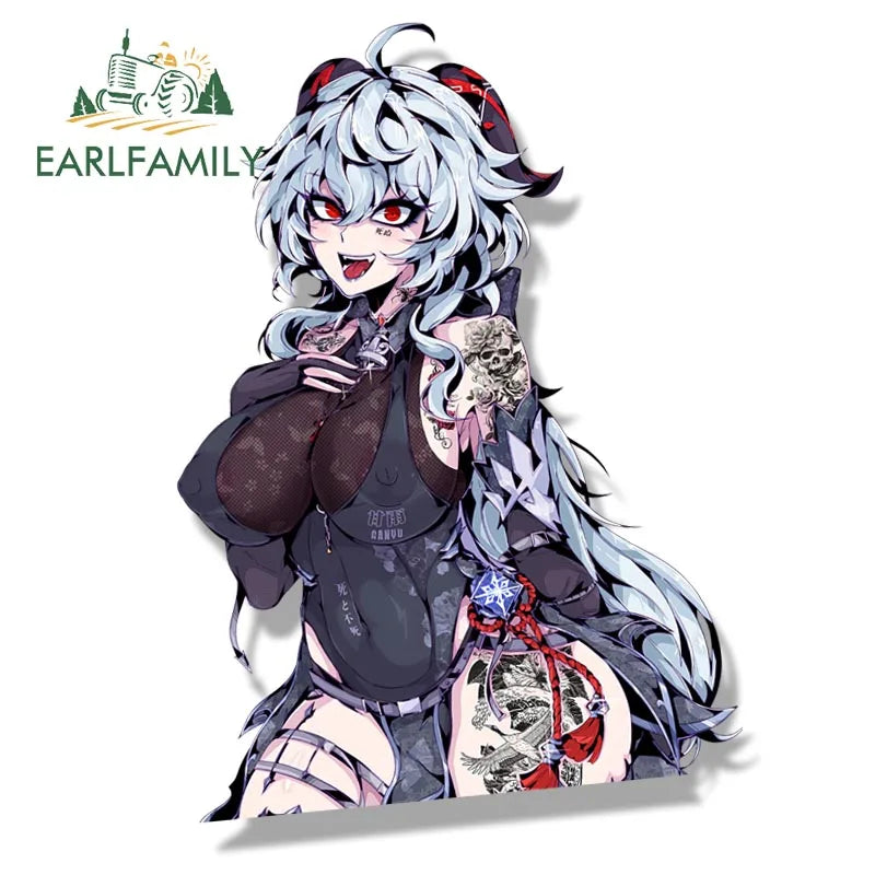 EARLFAMILY Gothic Tattoo Ganyu Fanart Car Sticker Anime Genshin Impact Sketch Waifu Decal JDM Cartoon Peek Girl Graffiti Sticker