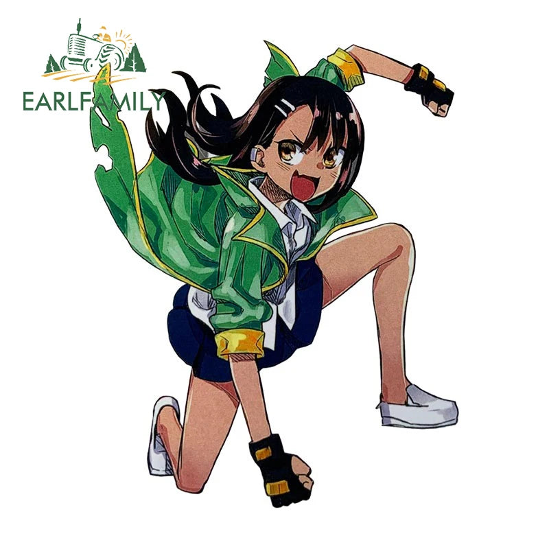 EARLFAMILY Nagatoro Hayase Cosplay Car Sticker Miss Nagatoro Sexy Uniform Decal Rear Windshield Trunk Motorcycle Helmet Stickers