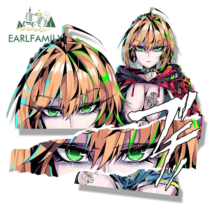 EARLFAMILY Ahegao Saber Artoria Pendragon Fanart Car Sticker Street Queen Sketch Waifu Decal Cartoon Tattoo Peeker Girl Stickers