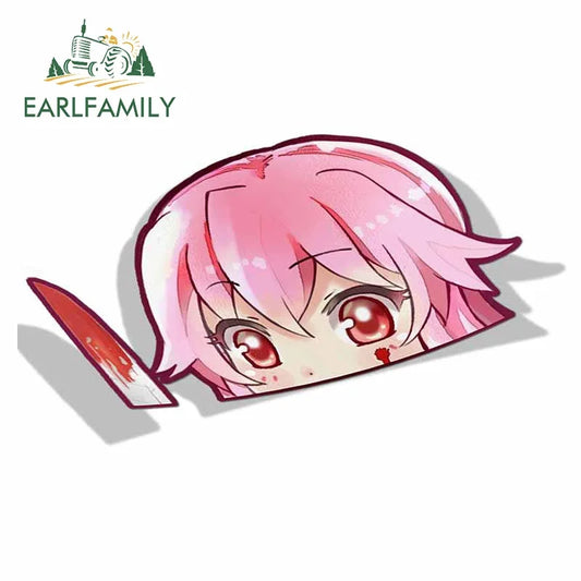 EARLFAMILY Yuno Gasai Peeker Car Sticker Anime Big Head Vinyl Rear Windshield Trunk Decal Car Accessories