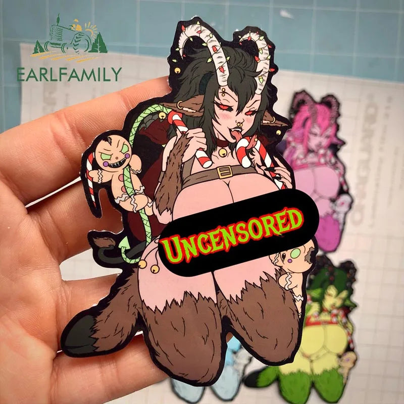 EARLFAMILY 13cm x 9cm Kinky Krampus Car Sticker Window Car Bumper Decal JDM Cartoon Devil Girl Car Styling NSFW Decoration