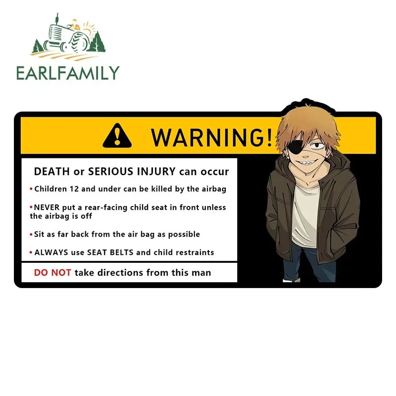 EARLFAMILY Makima Power Car Sticker Warning Decal Cartoon Denji Anime Pochita Vinyl JDM Window Trunk Bumper Sticker
