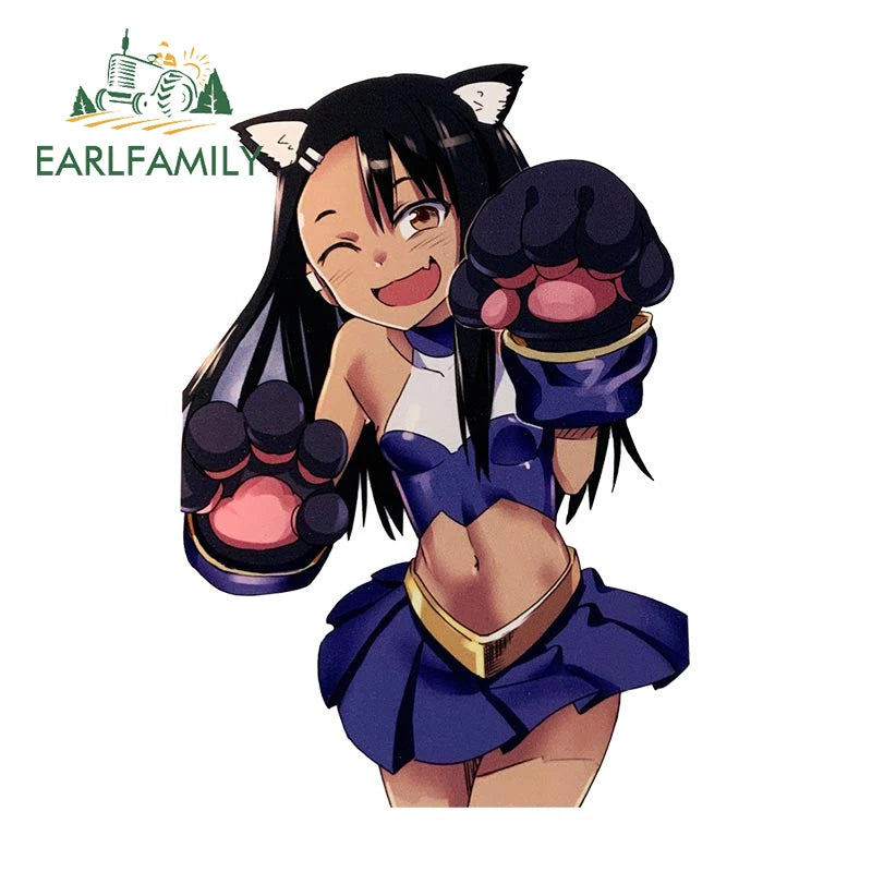 EARLFAMILY Nagatoro Hayase Cosplay Car Sticker Miss Nagatoro Sexy Uniform Decal Rear Windshield Trunk Motorcycle Helmet Stickers