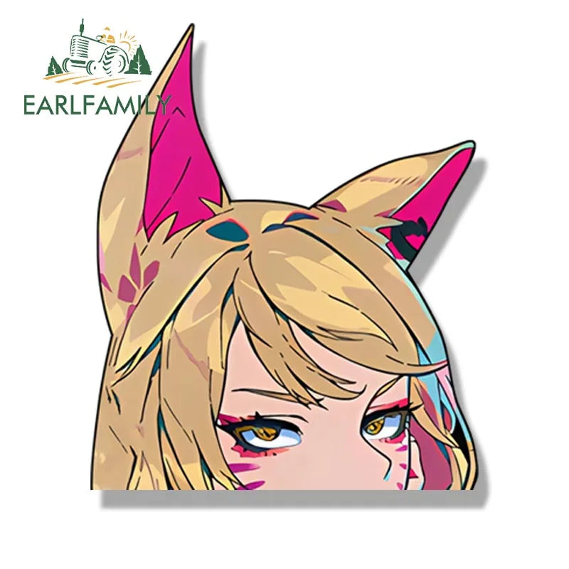 EARLFAMILY Streetwear Ahri Peek Fanart Car Sticker Cartoon Anime Sketch Waifu Decal JDM Gothic Peeker Girl Stickers Car Wrap