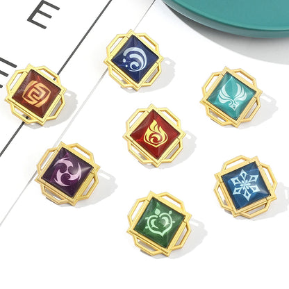 Genshin Impact Brooch – Luminous 7 Element Vision Badge, Metal Anime Pin Prop for Cosplay, Collectible & Gifts