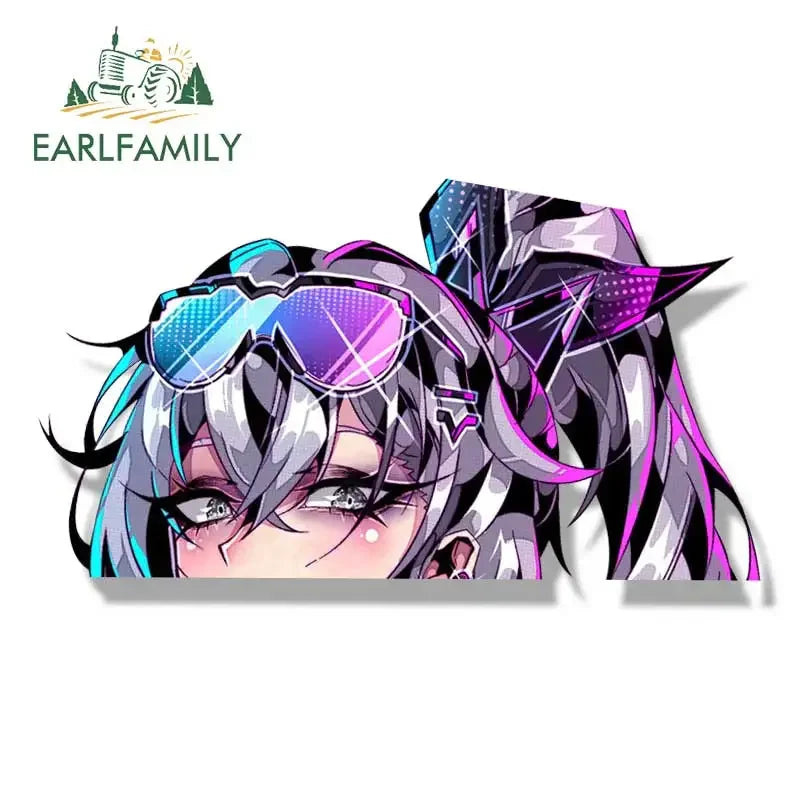 EARLFAMILY Streetwear Silver Wolf Fanart Car Sticker Honkai Star Rail Sketch Waifu Decal JDM Cartoon Peek Girl Graffiti Stickers