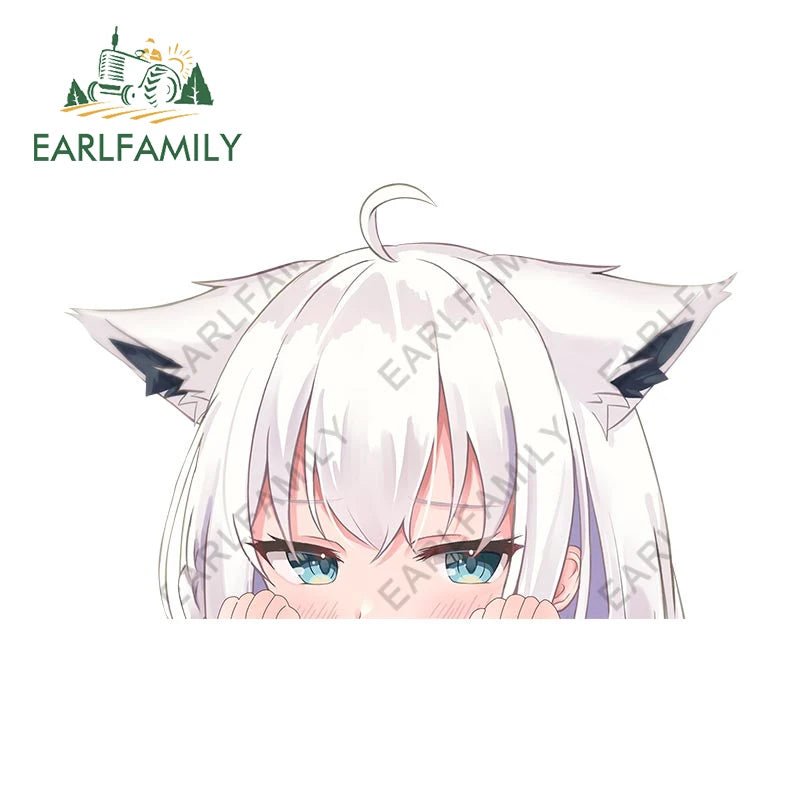 EARLFAMILY 13cm Anime Fubuki Peeker Sticker Big Head Vinyl Cartoon Car Sticker JDM Rear Windshield Trunk Peek Decals Graphics