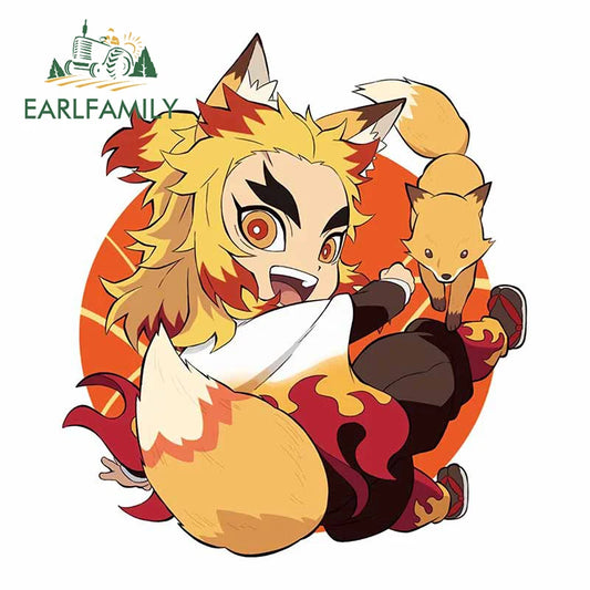 EARLFAMILY Funny Rengoku Kyoujurou Car Sticker JDM Door Windows Decal Cartoon Waterproof Sunscreen Car Accessories