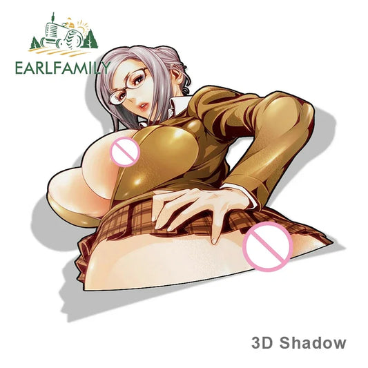 EARLFAMILY 13cm x 11.4cm Cartoon Shiraki Meiko Stickers Anime Vinyl Car Sticker JDM Rear Windshield Trunk Decal Car Wrap