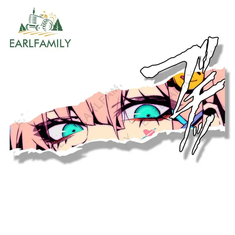 EARLFAMILY Streetwear Zero Two Fanart Peeker Car Sticker Cartoon Anime Waifu Decal JDM Cartoon Graffiti Peek Girl Stickers