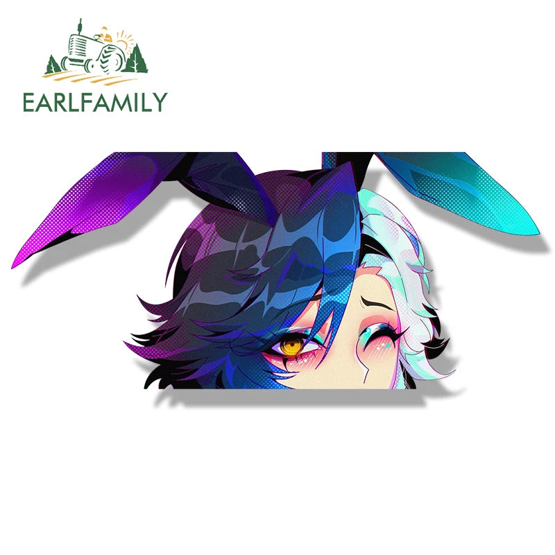 EARLFAMILY Rivals Bunny Lunasnow Fanart Car Sticker Cartoon Sketch Waifu Decal JDM Funny Peek Girl Graffiti Slap Stickers