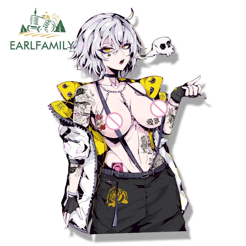 EARLFAMILY Street Punk Jeanne D'Arc Alter Peeker Car Sticker Anime Waifu Fanart Decal JDM Cartoon Girl Stickers Car Accessories