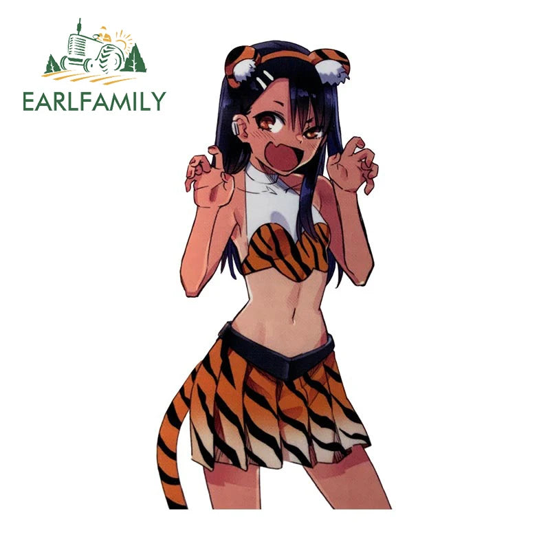 EARLFAMILY Nagatoro Hayase Cosplay Car Sticker Miss Nagatoro Sexy Uniform Decal Rear Windshield Trunk Motorcycle Helmet Stickers