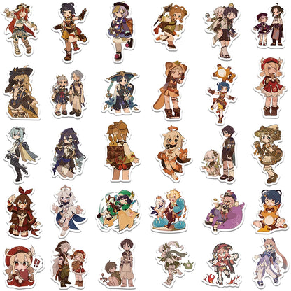 60pcs Cute Cartoon Game Genshin Impact Stickers Kids Anime Water Bottle Decals Luggage Laptop Guitar Phone Waterproof Graffiti