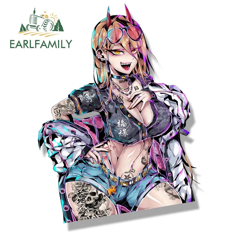 EARLFAMILY Gyaru Bikini Power Car Sticker Anime Fanart Waifu Decal JDM Window Trunk Decor Cartoon Peek Girl Stickers Car Wrap