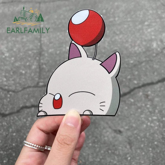 EARLFAMILY 13cm x 10cm Cartoon Moogle Peeker Car Sticker Mascot Chibi Big Head Decal Window Car Bumper Decoration