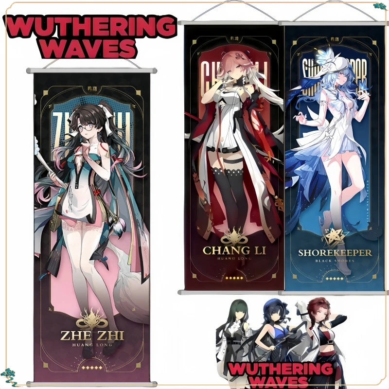 New Wuthering Waves Scroll Poster Jinhsi Rover Changli Hanging Decoration Carlotta Montelli Verina Camellya Wall Poster 25*70cm