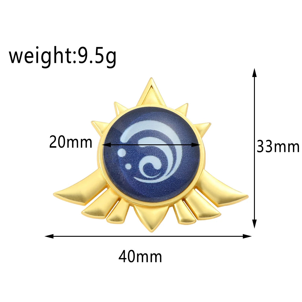 Genshin Impact Brooch – Luminous 7 Element Vision Badge, Metal Anime Pin Prop for Cosplay, Collectible & Gifts